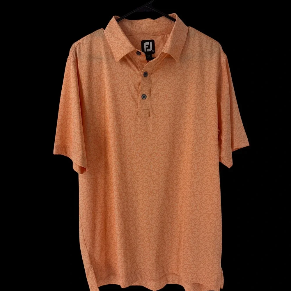 FootJoy‎ Mens Orange Floral Micro Print Performance Golf Polo Shirt Size Medium